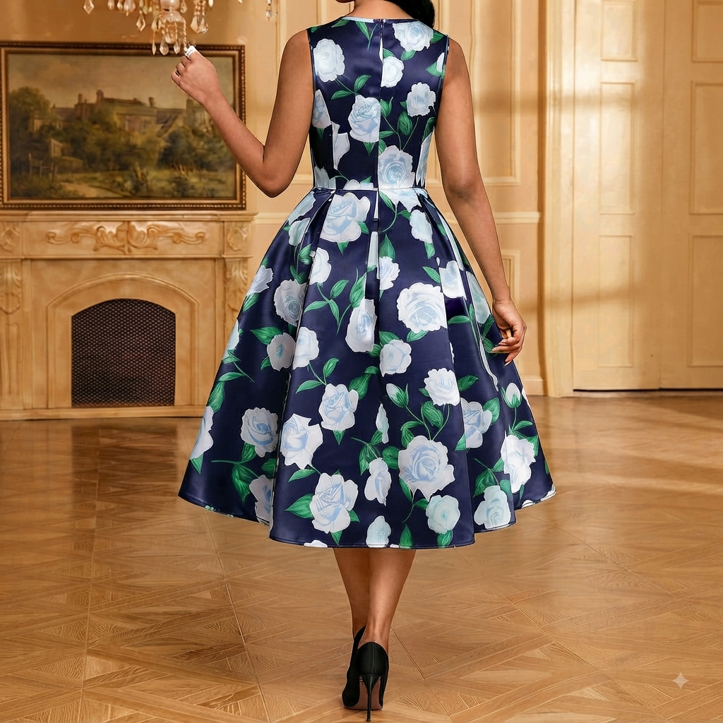 Vestido Azul con Rosas