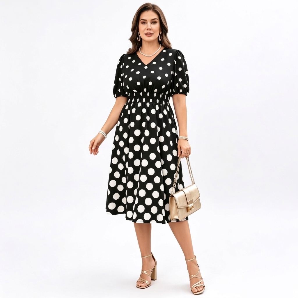 Vestido Negro con Puntos Blancos