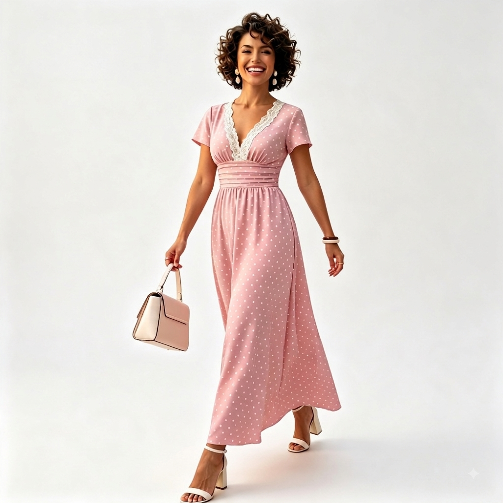Vestido Rosa con Puntos Blancos