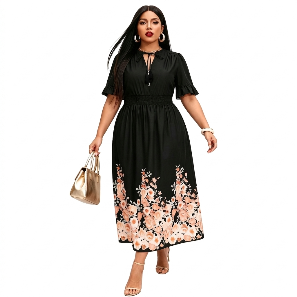 Vestido Plus Negro con Estampado