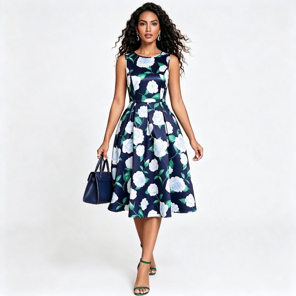 Vestido Azul con Rosas