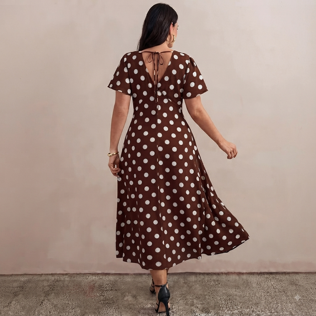 Vestido Café de puntos Elegante