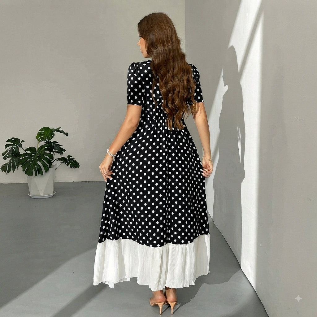 Vestido Elegante de Puntos Blancos