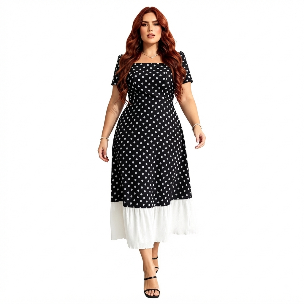 Vestido Elegante de Puntos Blancos