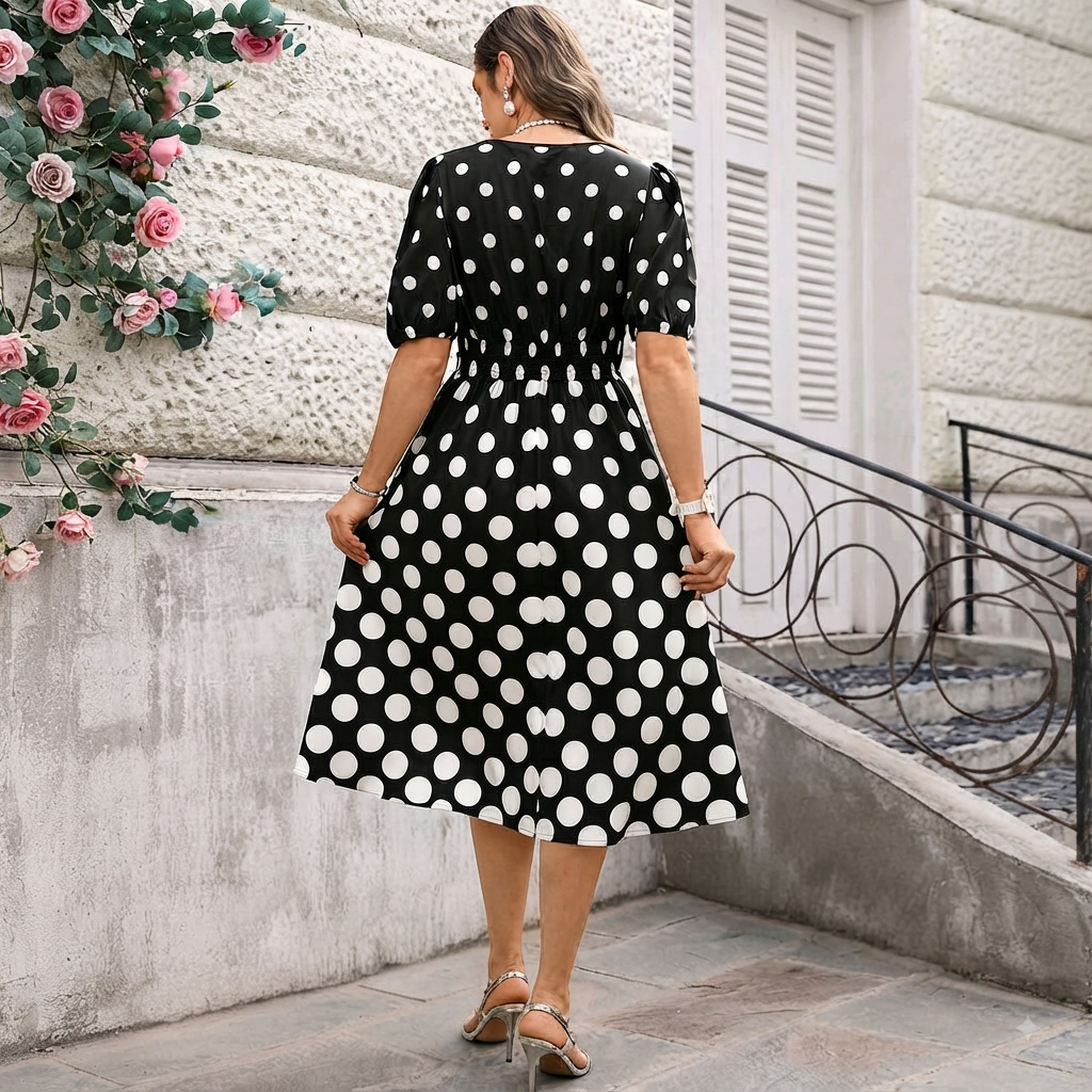 Vestido Negro con Puntos Blancos